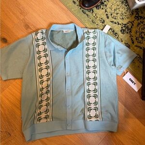 Obey Blue and Green Patterned Fabric button down knit men’s top xl